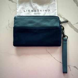 LIEBESKIND BERLIN Blue Leather and Suede Wristlet/Wallet